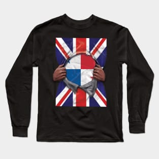 Panama Flag Great Britain Flag Ripped - Gift for Panamanian From Panama Long Sleeve T-Shirt